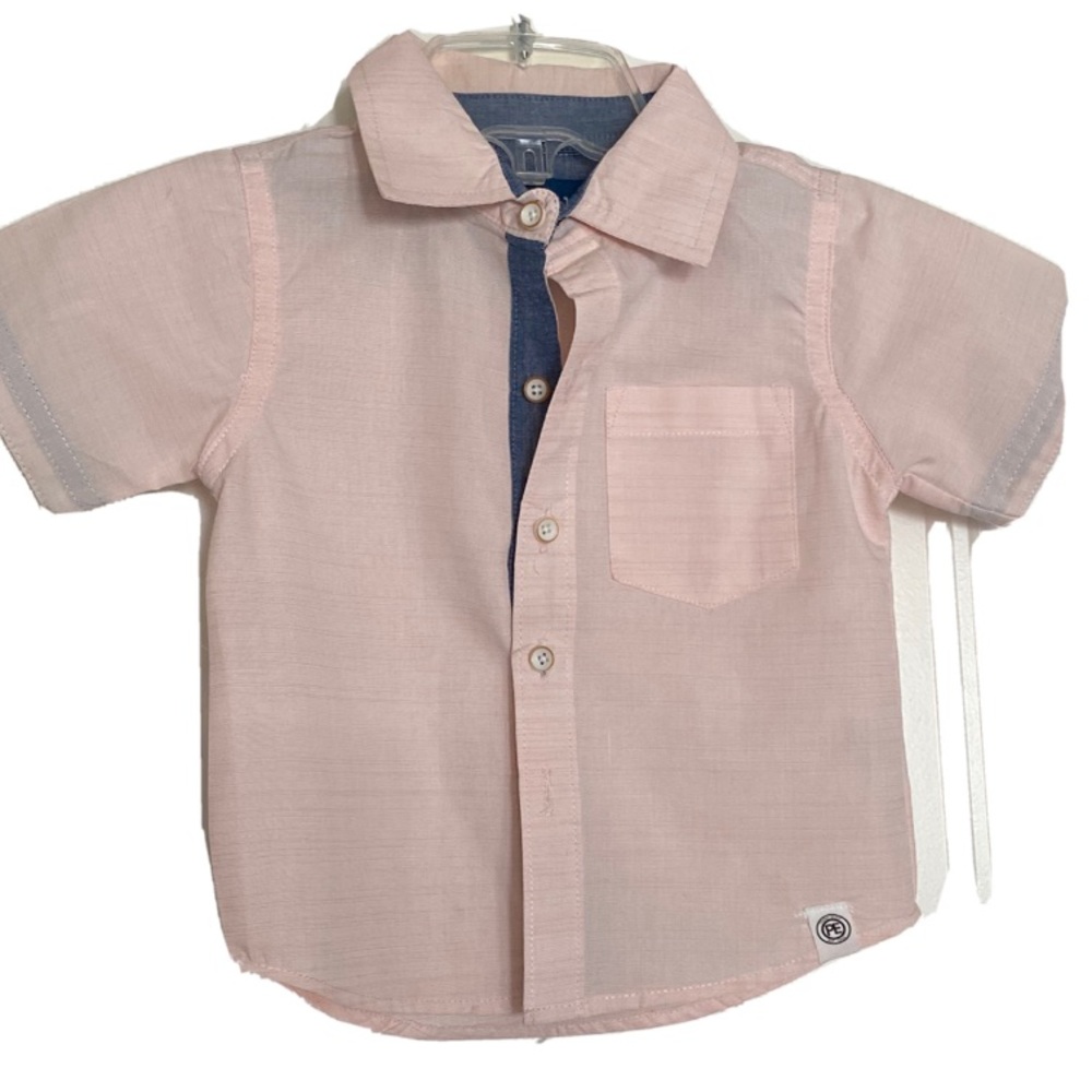 Perry Ellis Baby Boy Button Down Shirt| Short Sleeve | Rose color| 18m